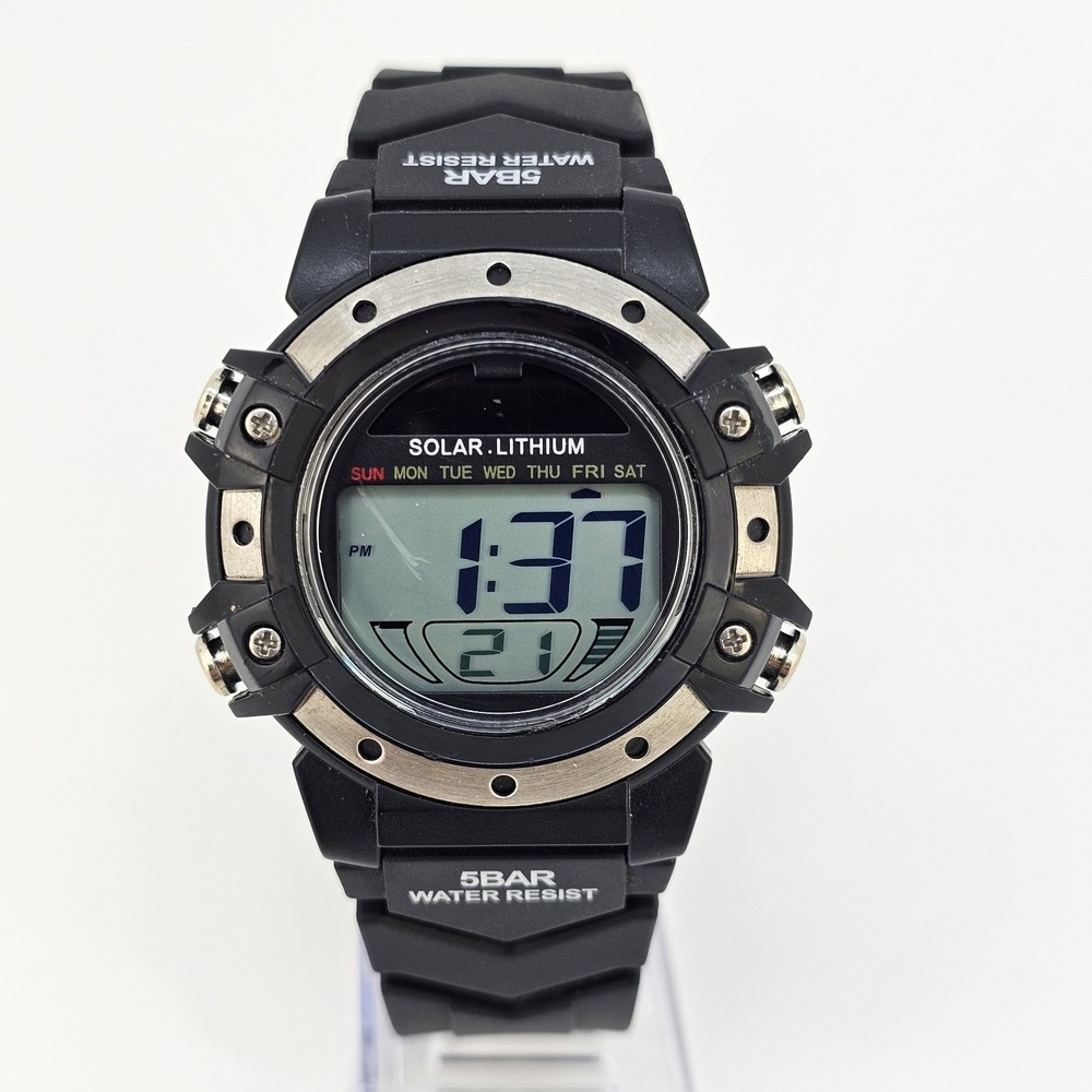 Men's Sports Digital‎ Watch 42MM Black Case Black Plastic Bands LED
